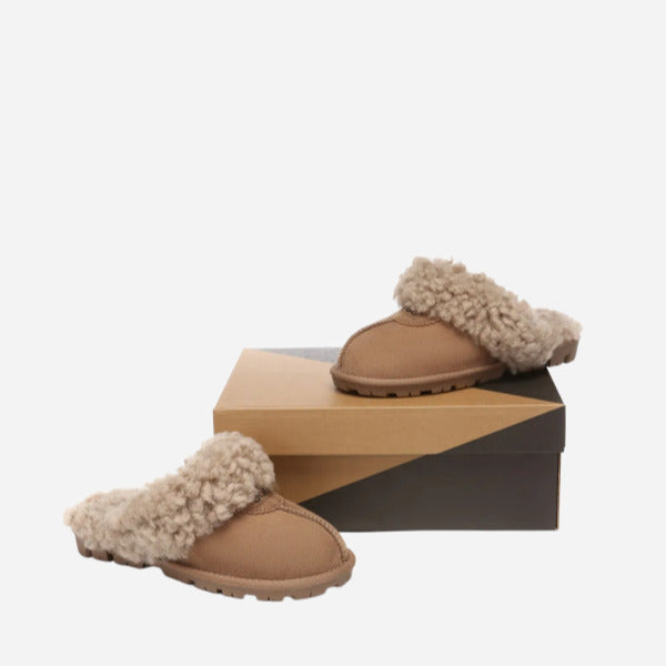 Double Faced Sheepskin Wool Slippers Waffle Curly