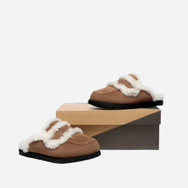 Women Sheepskin Wool Shearling Lined Slippers Remi