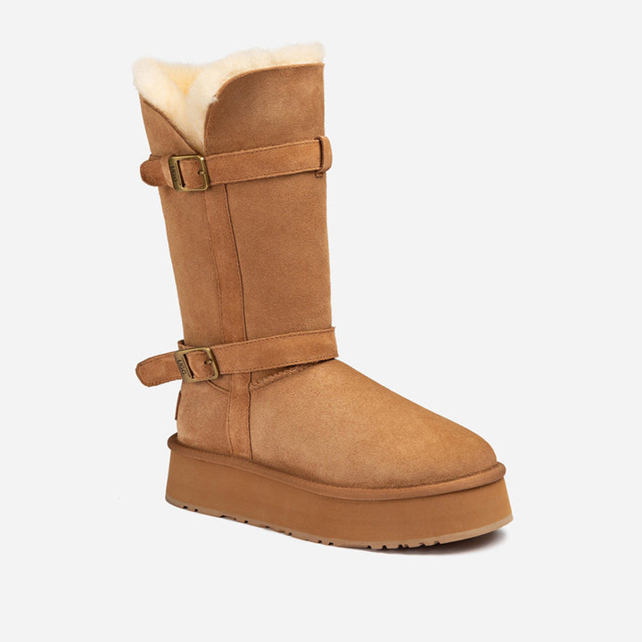 OZWEAR UGG Classic Platform Buckle Long Boots (4.5cm) (Water Resistant)