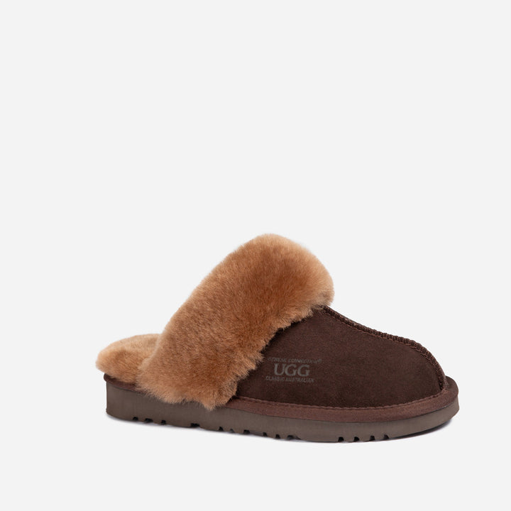 OZWEAR UGG Slippers Premium Australia Sheepskin Unisex Scuffete Suede (Unisex Cow Suede)