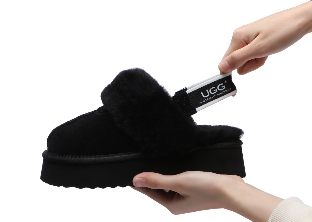 Removable Strap Slingback UGG Slipper Women Waffle Platform