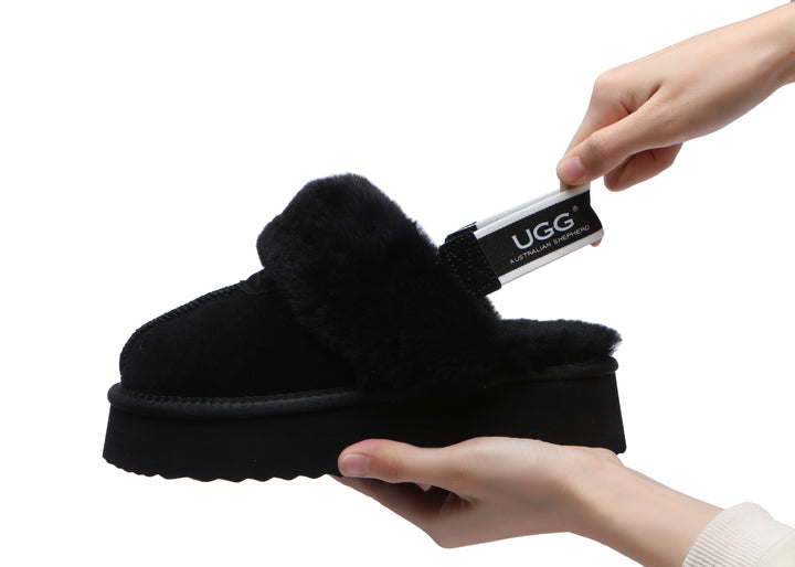 Removable Strap Slingback UGG Slipper Women Waffle Platform