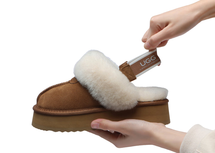 Removable Strap Slingback UGG Slipper Women Waffle Platform