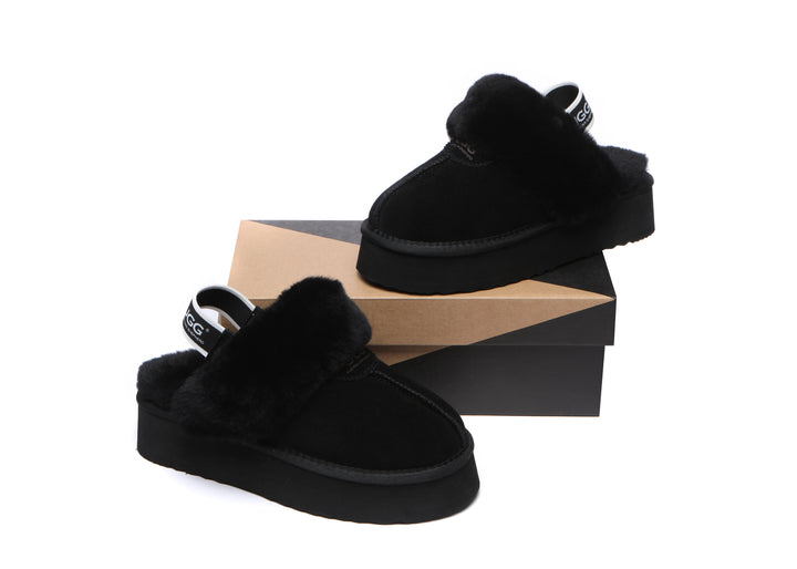 Removable Strap Slingback UGG Slipper Women Waffle Platform