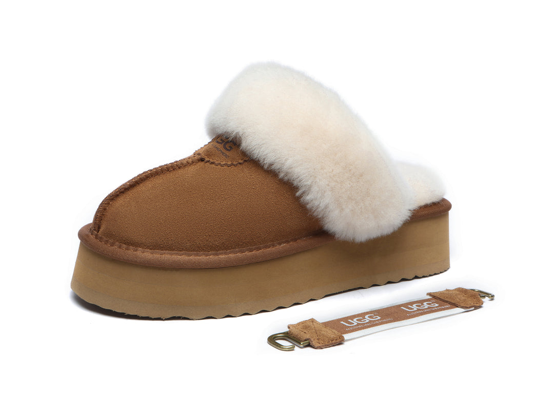 Removable Strap Slingback UGG Slipper Women Waffle Platform