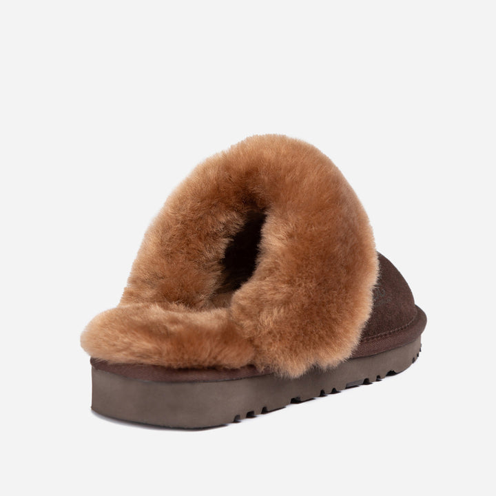 OZWEAR UGG Slippers Premium Australia Sheepskin Unisex Scuffete Suede (Unisex Cow Suede)