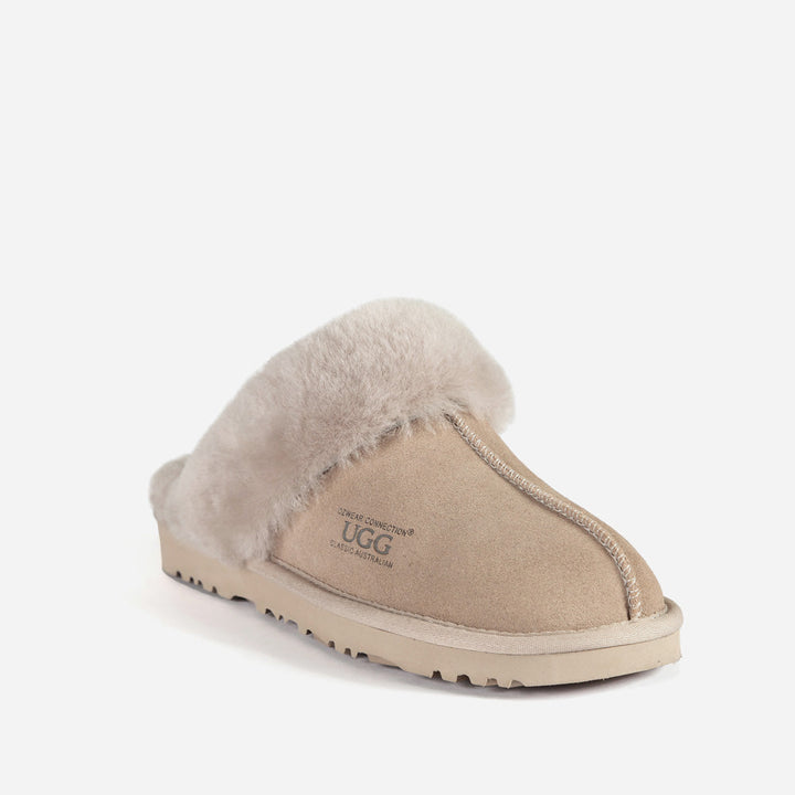 OZWEAR UGG Slippers Premium Australia Sheepskin Unisex Scuffete Suede (Unisex Cow Suede)