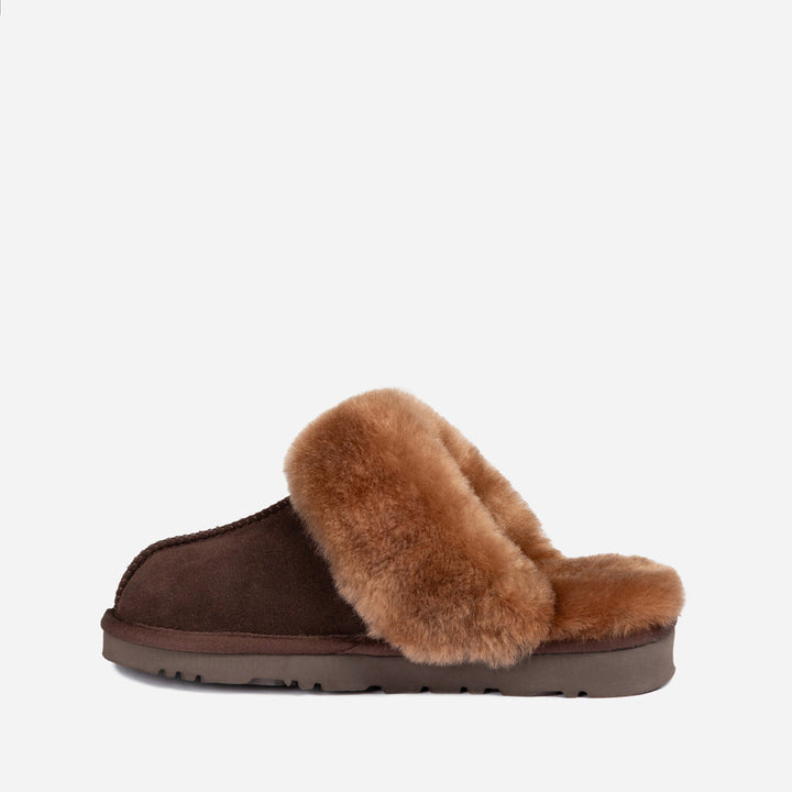 OZWEAR UGG Slippers Premium Australia Sheepskin Unisex Scuffete Suede (Unisex Cow Suede)