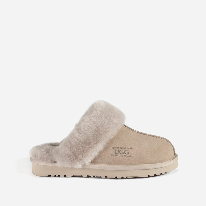 OZWEAR UGG Slippers Premium Australia Sheepskin Unisex Scuffete Suede (Unisex Cow Suede)