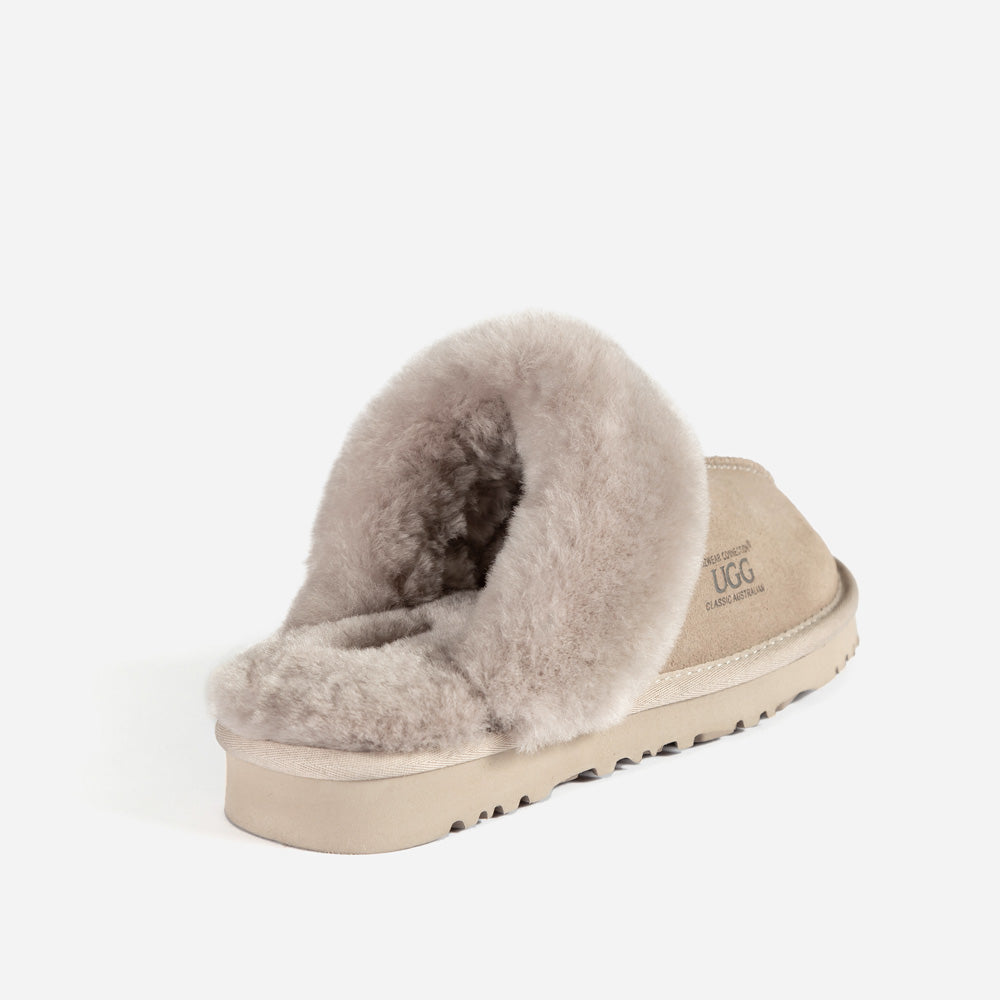 OZWEAR UGG Slippers Premium Australia Sheepskin Unisex Scuffete Suede (Unisex Cow Suede)