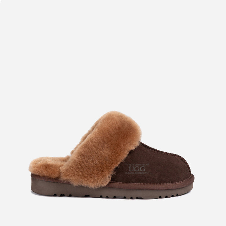 OZWEAR UGG Slippers Premium Australia Sheepskin Unisex Scuffete Suede (Unisex Cow Suede)