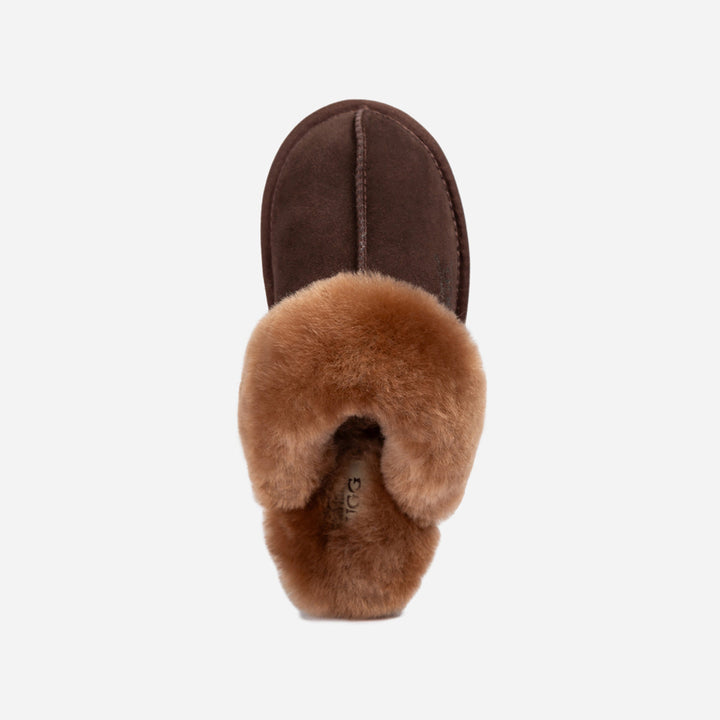 OZWEAR UGG Slippers Premium Australia Sheepskin Unisex Scuffete Suede (Unisex Cow Suede)