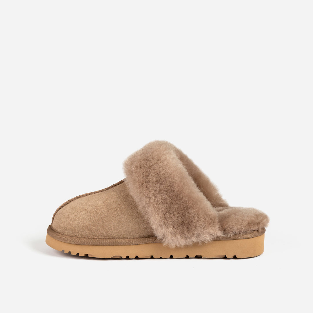 OZWEAR UGG Slippers Premium Australia Sheepskin Unisex Scuffete Suede (Unisex Cow Suede)