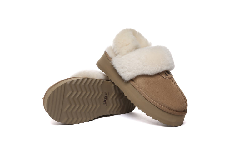 Women Removable Wool Strap Slingback Fulla Platform Slippers