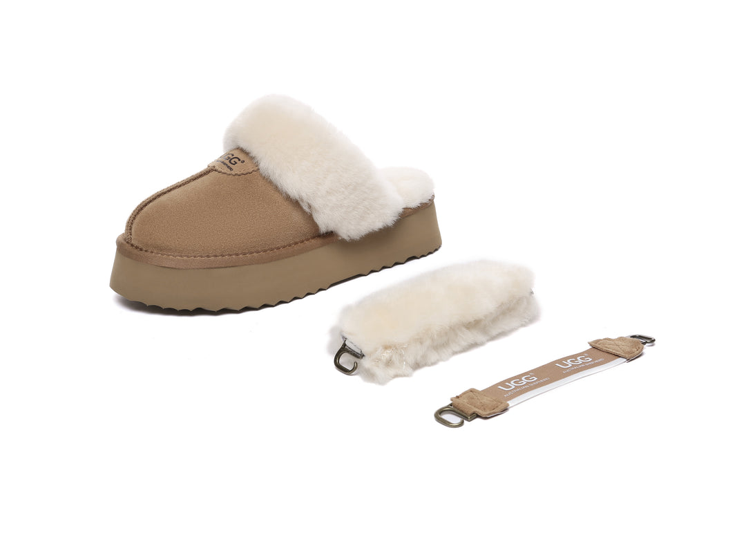 Women Removable Wool Strap Slingback Fulla Platform Slippers