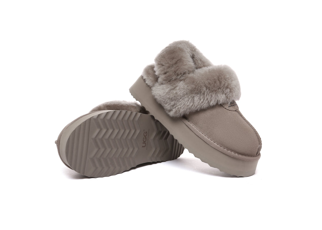Women Removable Wool Strap Slingback Fulla Platform Slippers