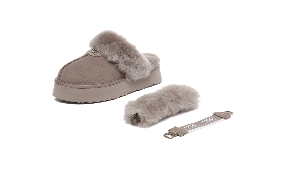 Women Removable Wool Strap Slingback Fulla Platform Slippers