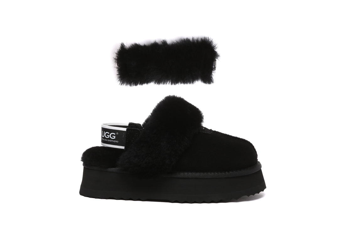 Women Removable Wool Strap Slingback Fulla Platform Slippers