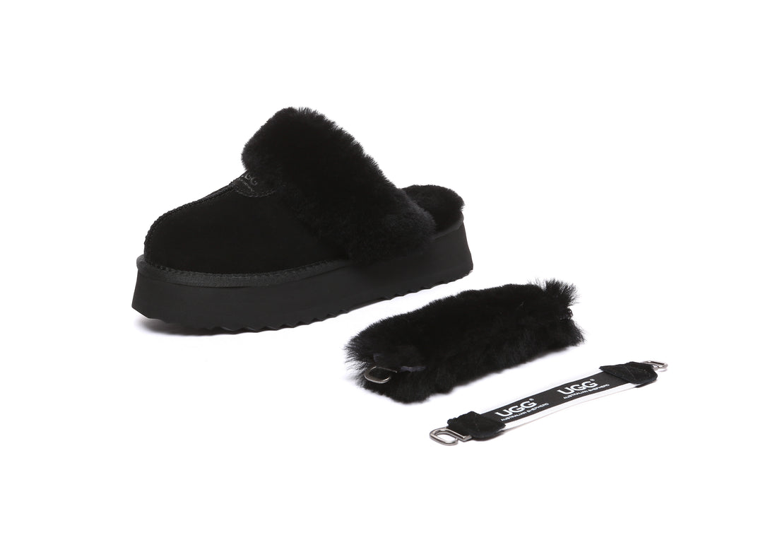 Women Removable Wool Strap Slingback Fulla Platform Slippers