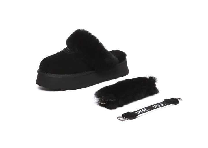 Women Removable Wool Strap Slingback Fulla Platform Slippers