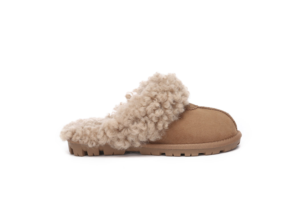 Double Faced Sheepskin Wool Slippers Waffle Curly