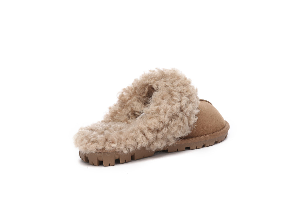 Double Faced Sheepskin Wool Slippers Waffle Curly