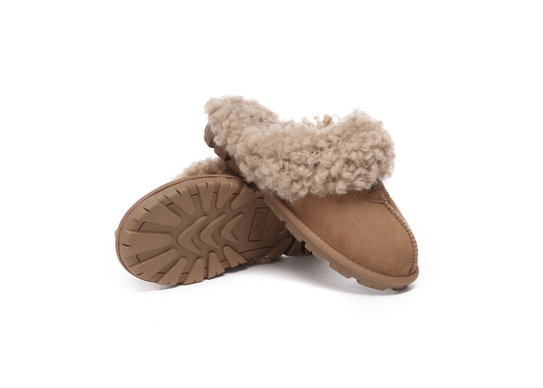 Double Faced Sheepskin Wool Slippers Waffle Curly