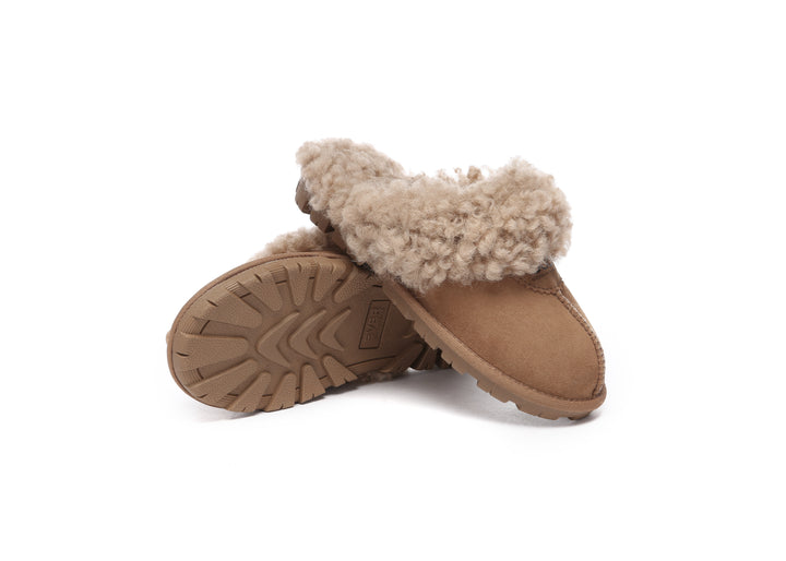 Double Faced Sheepskin Wool Slippers Waffle Curly