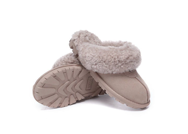 Double Faced Sheepskin Wool Slippers Waffle Curly