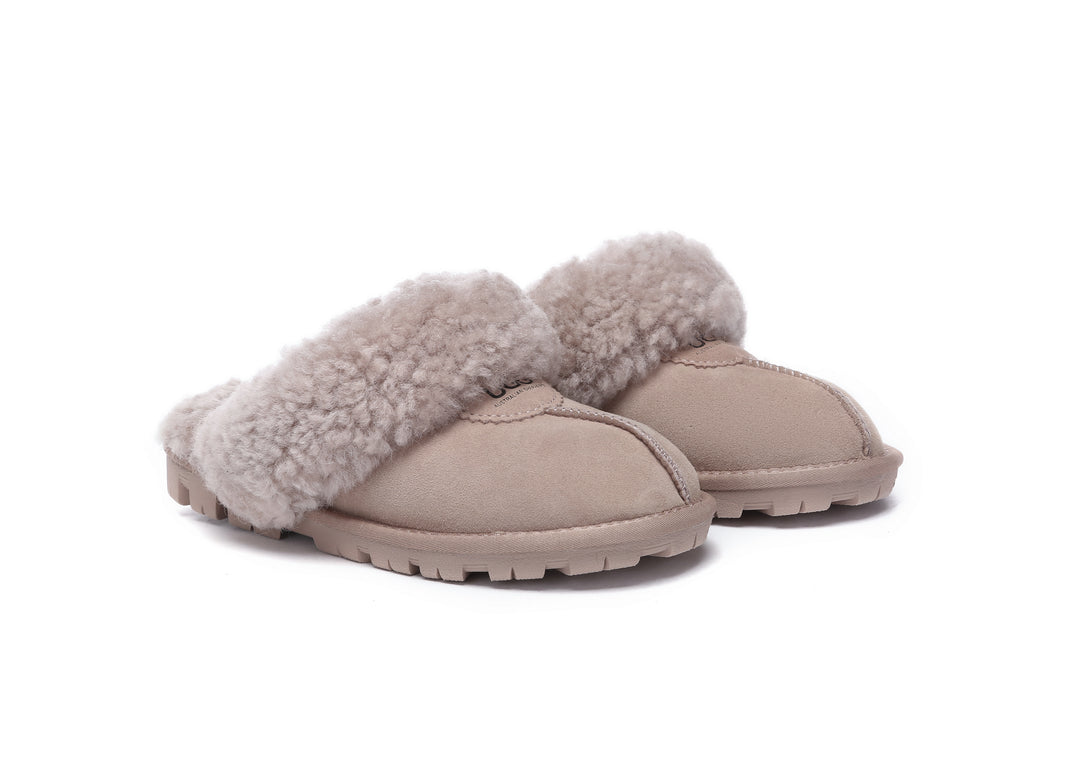 Double Faced Sheepskin Wool Slippers Waffle Curly