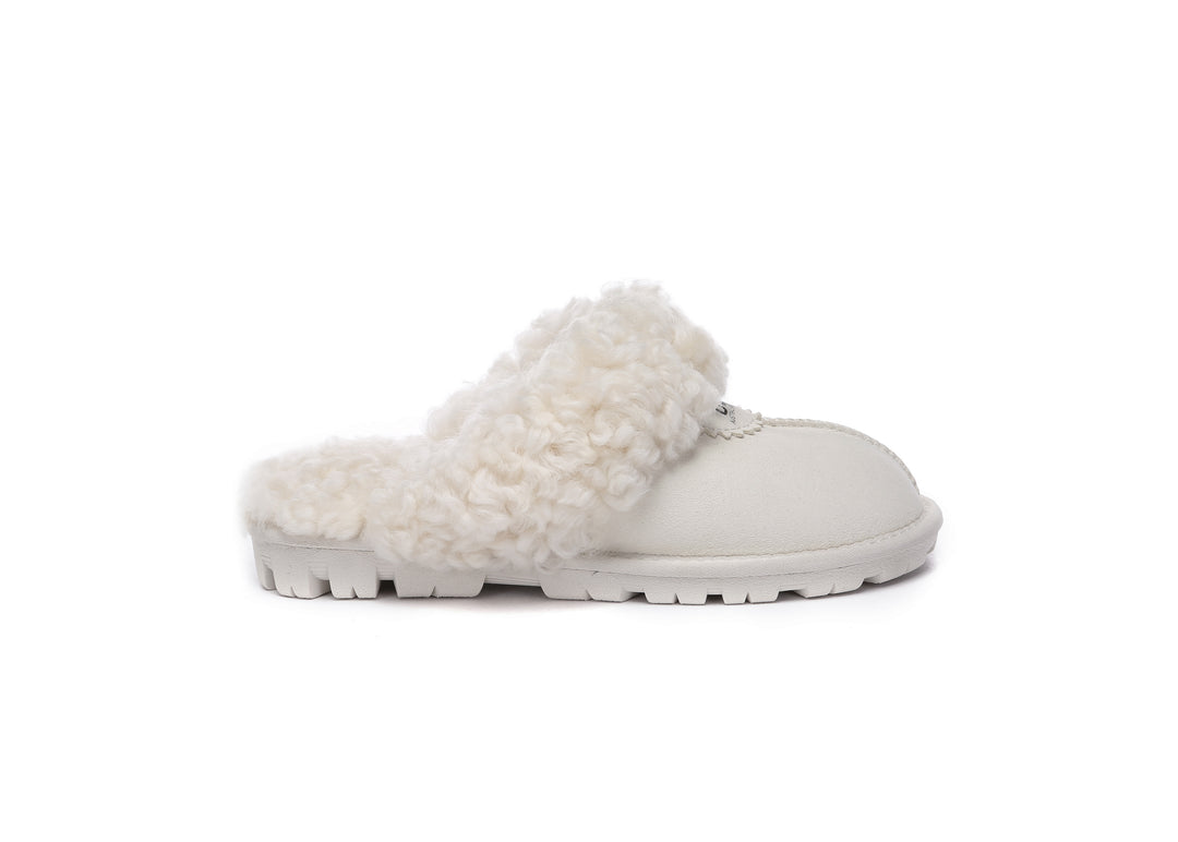 Double Faced Sheepskin Wool Slippers Waffle Curly