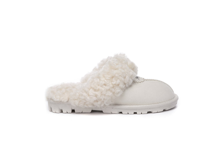 Double Faced Sheepskin Wool Slippers Waffle Curly