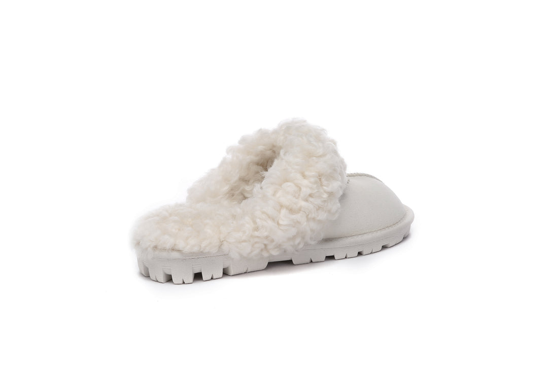 Double Faced Sheepskin Wool Slippers Waffle Curly
