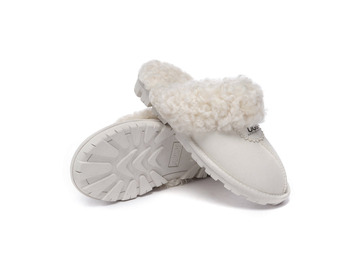Double Faced Sheepskin Wool Slippers Waffle Curly