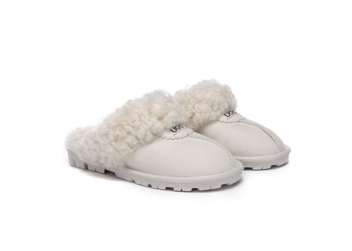 Double Faced Sheepskin Wool Slippers Waffle Curly