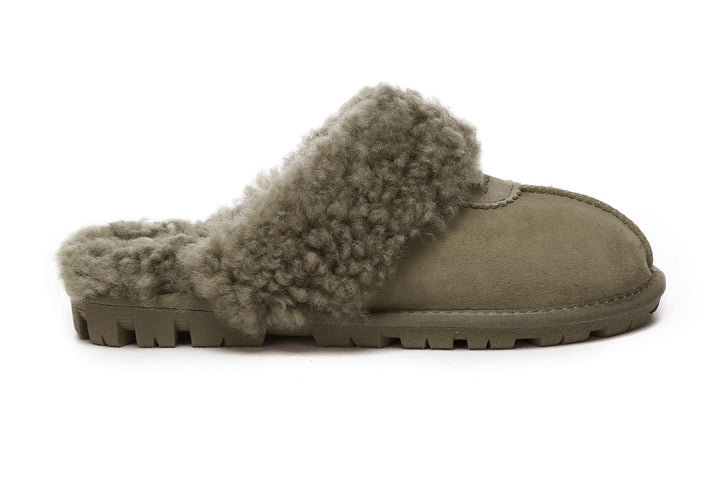 Double Faced Sheepskin Wool Slippers Waffle Curly