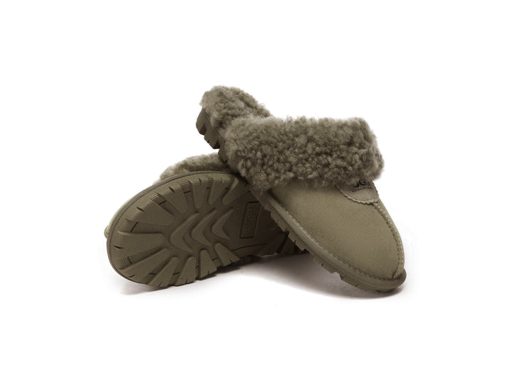 Double Faced Sheepskin Wool Slippers Waffle Curly