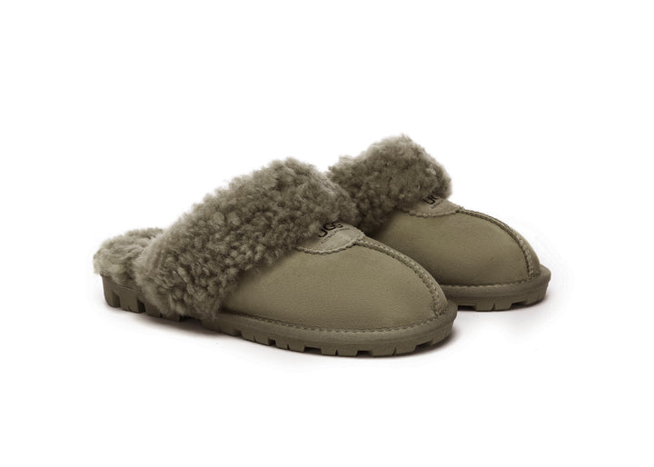 Double Faced Sheepskin Wool Slippers Waffle Curly