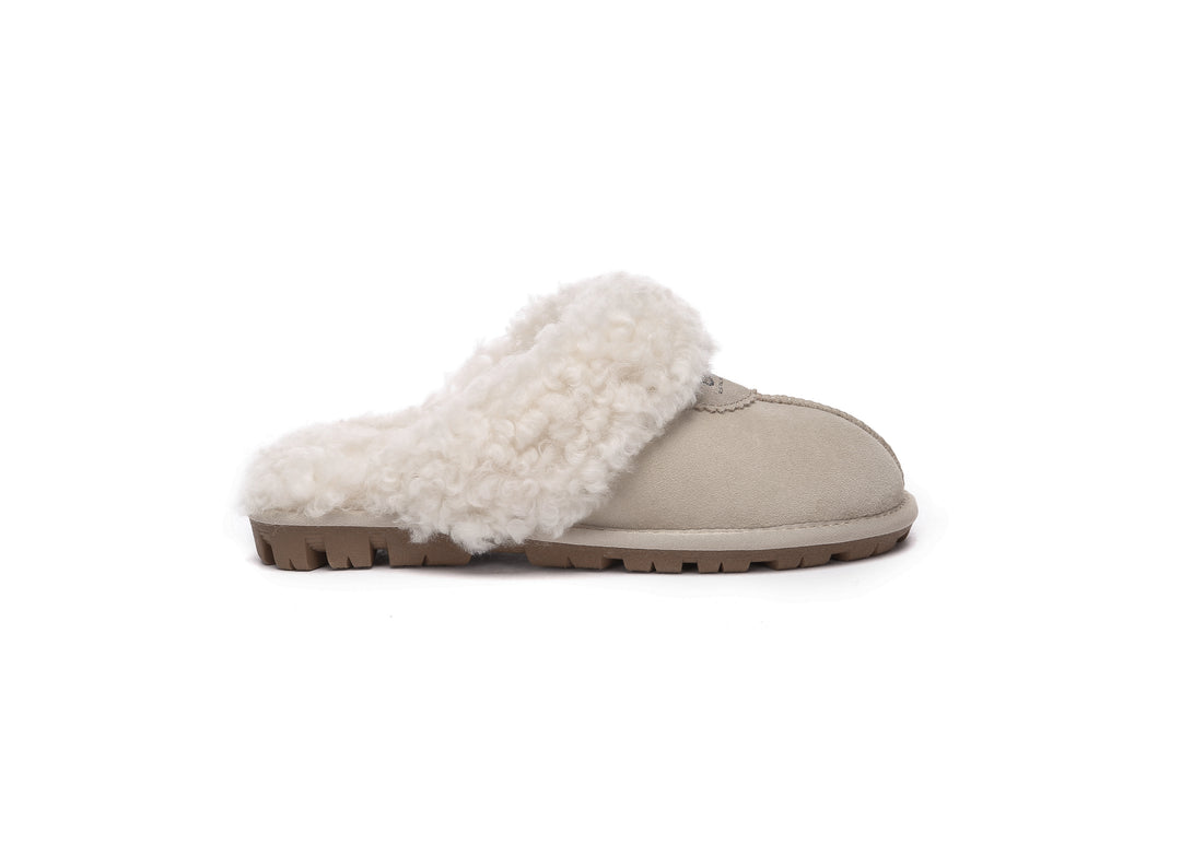 Double Faced Sheepskin Wool Slippers Waffle Curly