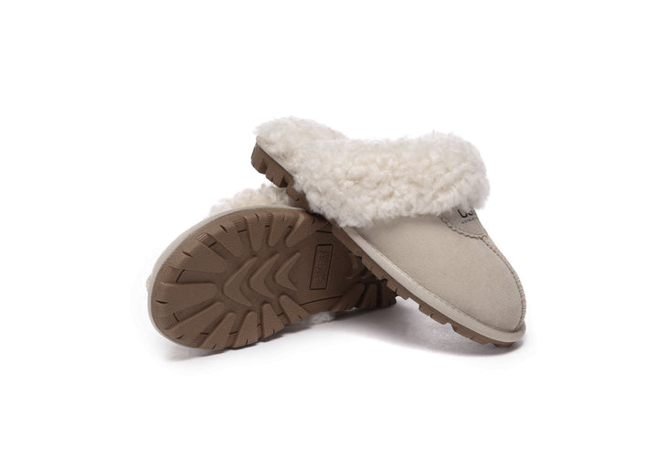 Double Faced Sheepskin Wool Slippers Waffle Curly