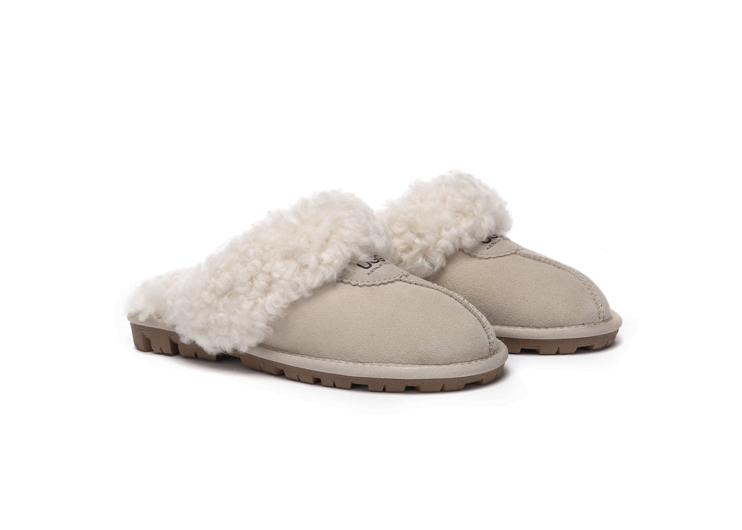 Double Faced Sheepskin Wool Slippers Waffle Curly