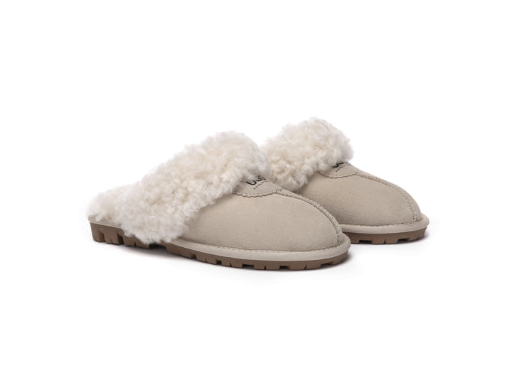 Double Faced Sheepskin Wool Slippers Waffle Curly