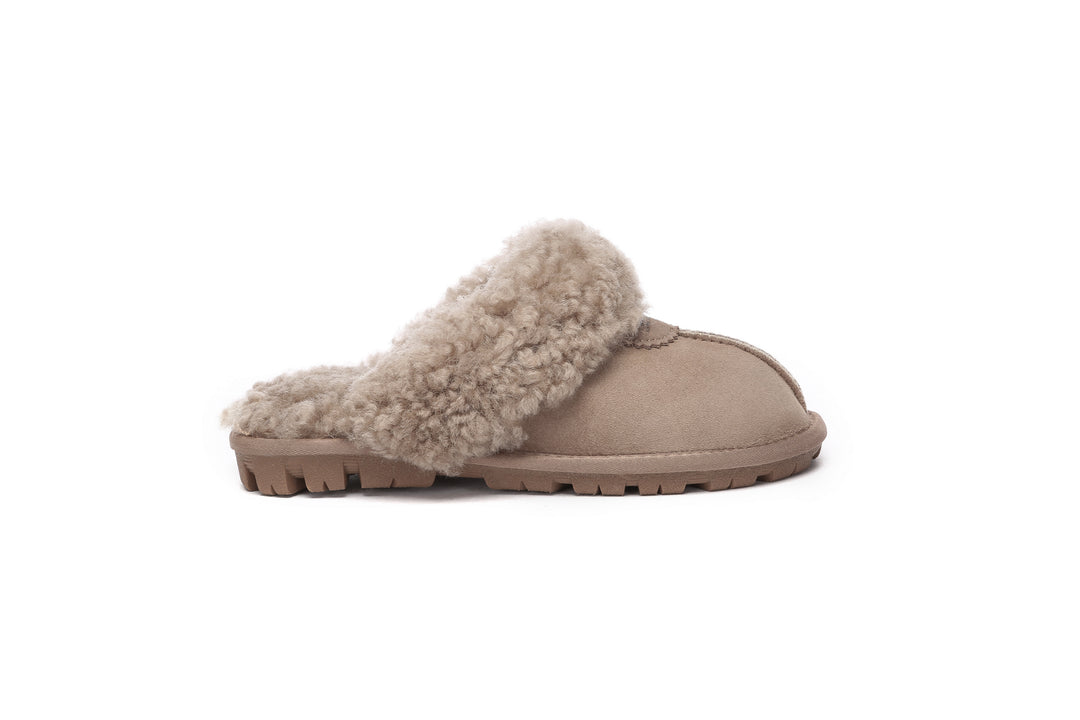 Double Faced Sheepskin Wool Slippers Waffle Curly