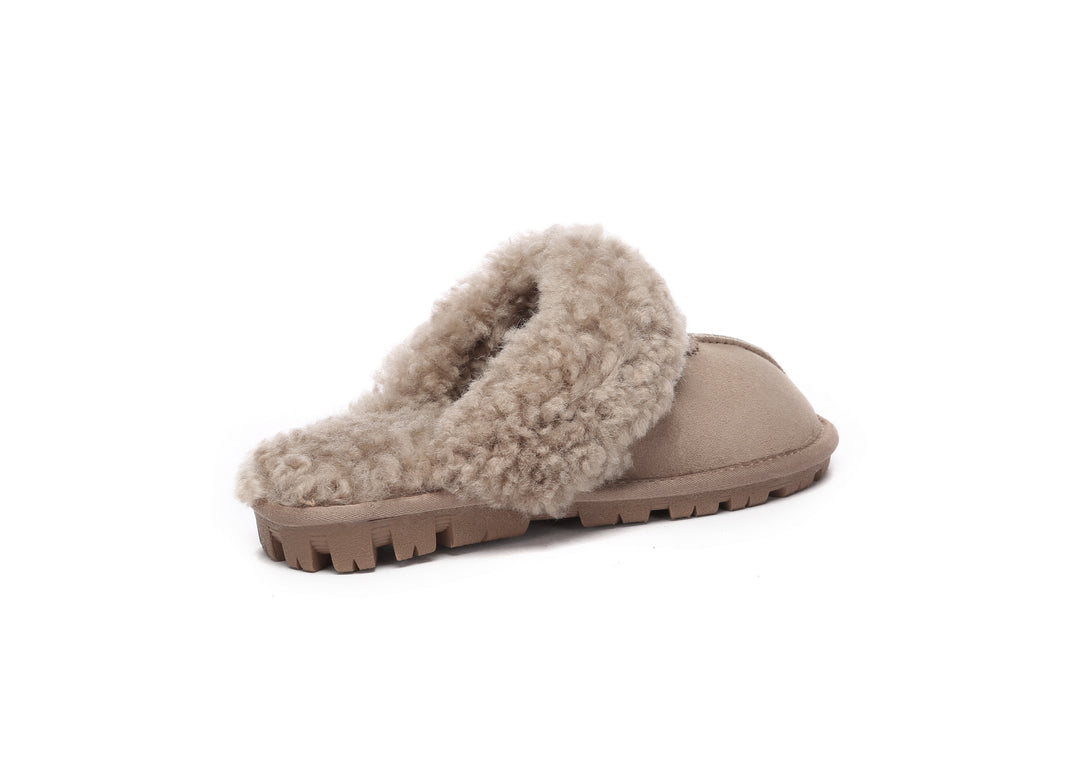 Double Faced Sheepskin Wool Slippers Waffle Curly