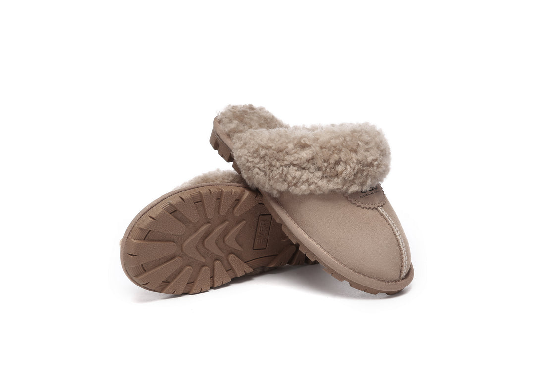 Double Faced Sheepskin Wool Slippers Waffle Curly