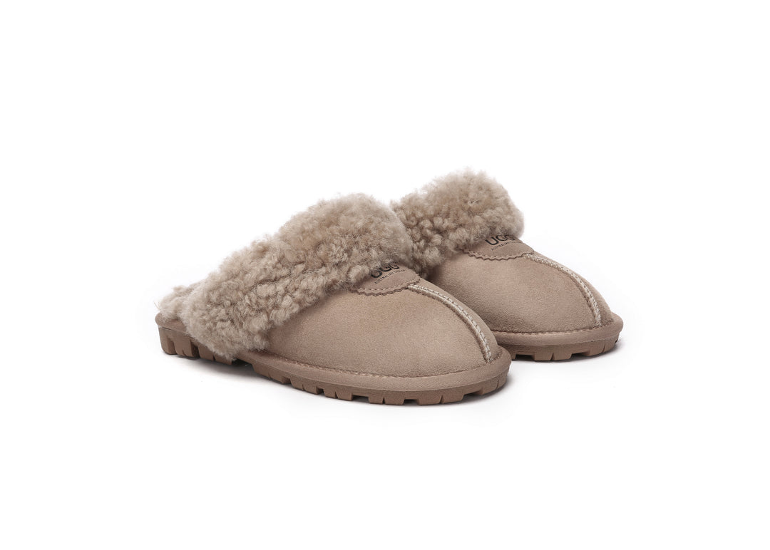 Double Faced Sheepskin Wool Slippers Waffle Curly