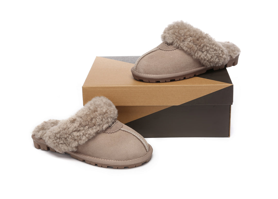 Double Faced Sheepskin Wool Slippers Waffle Curly