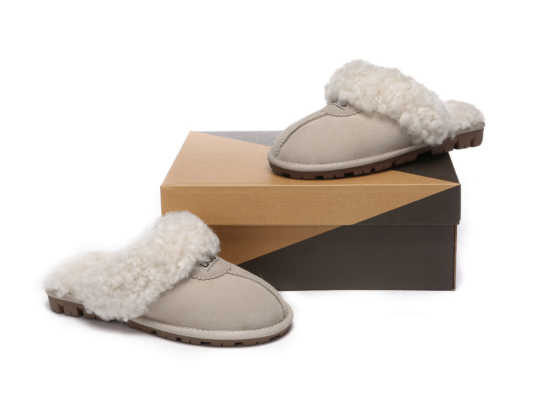 Double Faced Sheepskin Wool Slippers Waffle Curly