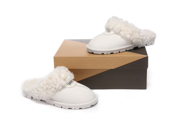 Double Faced Sheepskin Wool Slippers Waffle Curly