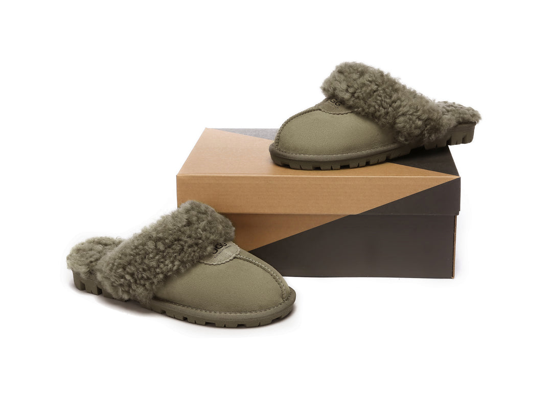 Double Faced Sheepskin Wool Slippers Waffle Curly